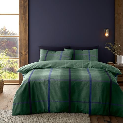 Catherine Lansfield Parure de lit réversible Melrose en Coton brossé avec Housse de Couette et taies d'oreiller Vert King Size