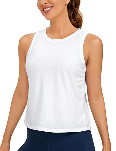 CRZ YOGA Damen Pima Baumwolle Ärmelloses Locker Tank Tops Übung Gym Yoga Tops Athletische Shirts Weiss 42