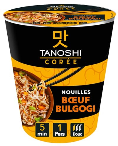 TANOSHI - Cup Nouilles Instantanées Saveur Boeuf Bulgogi - Nouilles coréennes Instantanées - 1 Personne - 65 g