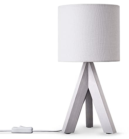 Paco Home Tischlampe Nachttisch Deko Wohnzimmer Leselampe Tischleuchte Nachttischlampe Schlafzimmer E14 Fassung Stoff Lampenschirm Mit Schalter Holz