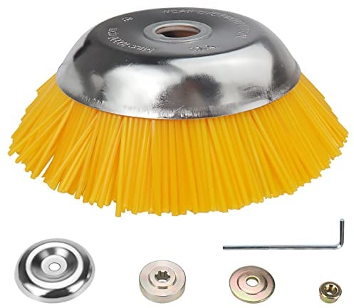 SI FANG 8 Inch/200mm Nylon Grass Strimmer Cutter Head, Universal Trimmer Weed Brush Head with 5Pcs Adapter Attachments Kit, Filament Nylon Abrasive Bristle Strimmer Wire Cup Brush for Garden Lawn