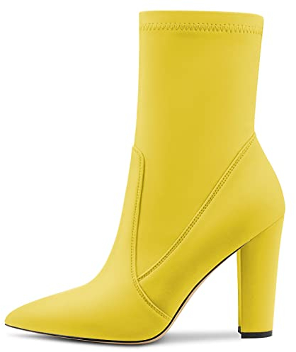Castamere Donna Chunky Blocco Alto High Tacco Heel a Punta Stivaletti Cerniera Slip-on Cute Dress da Matrimonio Feste Stivali 10 CM Oro Raso 40 EU