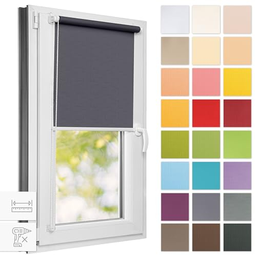 Estika Rollo für Fenster ohne Bohren - 55cm x 150cm - Grau 2-25 Stofffarben, Klemmfix Montage, Fensterrollos für innen, Sichtschutz für Fenster und Balkontür (55 cm Stoffbreite)