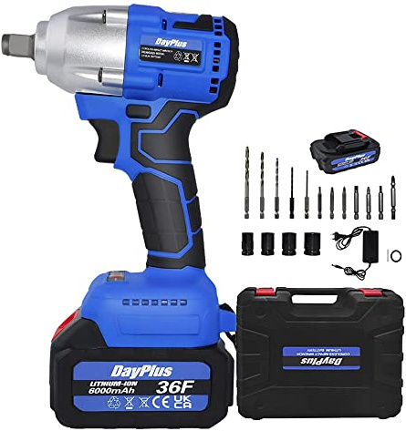 AUTOFU Brushless Impact Wrench Cordless with 2X Battery and Charger, Cordless Drill Electric Screwdriver Battery Wrench Combi, 1/2 Drive, 4 Impact Socket 14mm 17mm 19mm 22mm, 12 Drills and Case