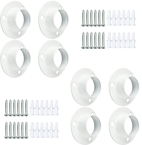 SAYAYO Kleiderstangen Halterung Stangenhalterung Edelstahl für Kleiderstangen mit 25 mm Durchmesser Weiß Rundrohr Halterung für Kleiderschrank, Balkon, Badezimmer, Küche, EFL3001W-8P