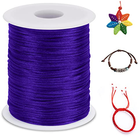LEREATI Filo Nylon 1.5mm per Braccialetti, 100m Cordoncino Natalizio Coda di Topo, Macrame Corda per Collane Perline Gioielli Fai da Te (Viola Intenso)