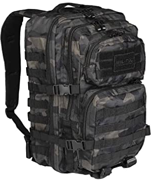 Mil-Tec US Assault Pack Tagesrucksack (36L) • Taktischer Militär Rucksack mit MOLLE-System • Kompakter Bundeswehr Rucksack, Wanderrucksack, Reiserucksack für Outdoor, Camping & Einsatz • Dark Camo, L
