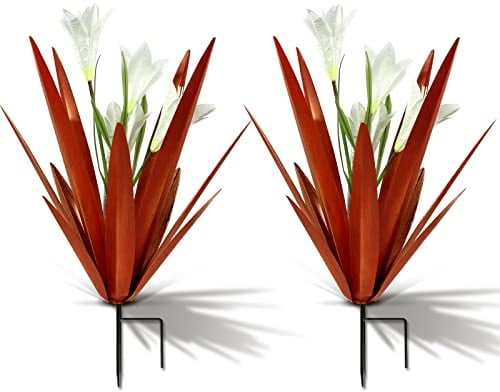 Homight Metall Agave Pflanze Outdoor Dekoration Outdoor Garten Dekoration Lilie Mexikanische Hof Kunst Pflanze Garten Agave Lily Dekoratives Garten Geschenk … (2 große weiße Lilien)