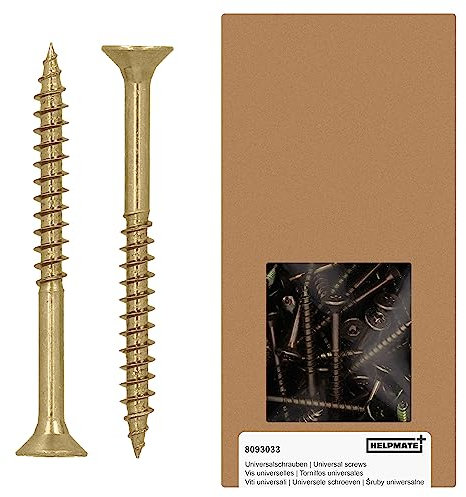 HELPMATE - Viti universali a testa svasata 4,5 x 50 giallo passivato - 300 viti per legno con attacco a T e filettatura parziale - Viti per truciolato per interni ed esterni protetti