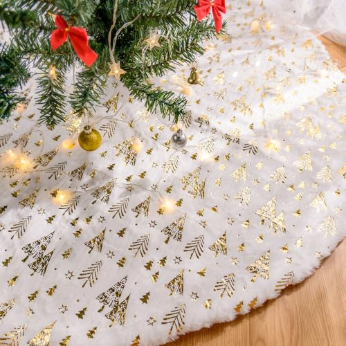 Lanpn Jupe de Sapin de Noël 90cm Tapis de Sapin de Noel, Grande Sapin de Noël Doré Cache Pied Sapin de Noël Couvre-Pied de Sapin Jupe d'arbre (Doré, 90 cm)