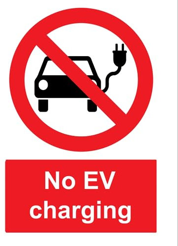 No EV Electric Car Charging Warning Sign Notice Sticker Sign Self Adhesive Gloss Decal Sticker 160mm x 125mm