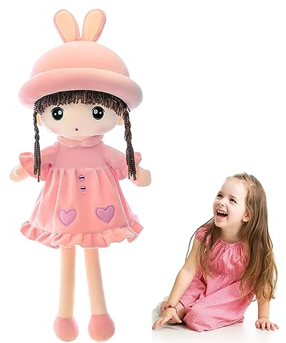 Baby Mädchen Stoffpuppe Weich Prinzessin Plüschpuppe mit Hasenohrenrock & Hut Plüschtier Kuschelpuppe Gefüllte Puppen Spielzeug für Kinder Taufgeschenk Weihnachten Geburtstagsgeschenk Andenken, 50CM