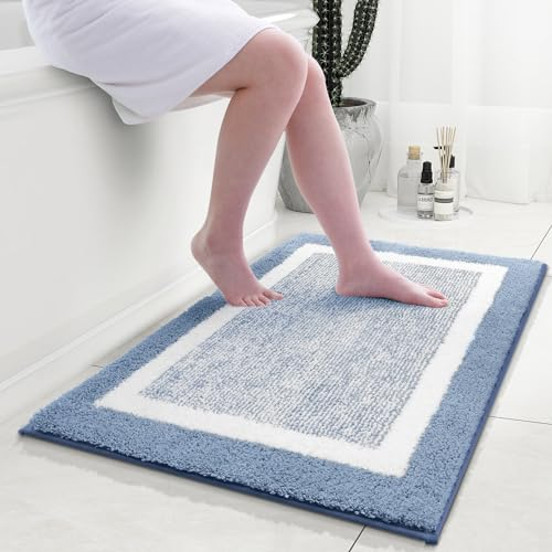 smiry rutschfeste Badezimmerteppich, Super Weich Saugfähig Badematte Waschbar Badteppich Flauschiger Duschvorleger für Badezimmer Mikrofaser Badvorleger Badematten- 60x90 cm, Blau
