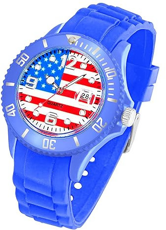 Taffstyle Silikon Armbanduhr Quarz Fan Sport Uhr Sportuhr Silikonuhr Flagge Fahne Weltmeisterschaft WM EM Europameisterschaft Fanartikel Fussball Basketball Eishockey USA