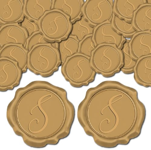 craspire 50 Stück Selbstklebende Umschlag-Siegelaufkleber Mit Initialen-Alphabet S, Gold-Wachs-Siegelaufkleber, Dekorationsaufkleber Für Geburtstagsfeier, Hochzeitseinladung, Umschlagdekoration