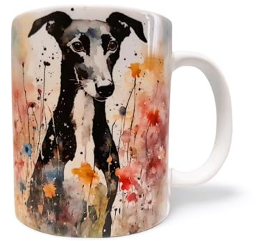 Black Greyhound Portrait Watercolour Coffee Mug, 11oz 325ml Tea Cup, Original Design