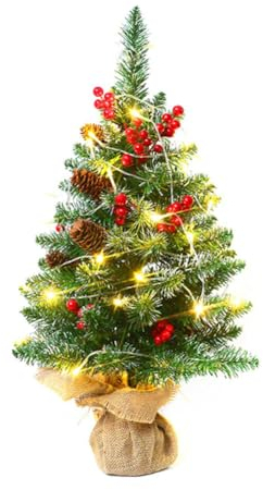 45cm Mini Weihnachtsbaum mit LEDs,Künstlicher Weihnachtsbaum Klein Mit Beleuchtung Tannenbaum Christbaum mit Kiefernzapfen DIY Tannenbaum Tisch Weihnachtsbaum für Weihnachtsdek Tischdeko Schaufenster