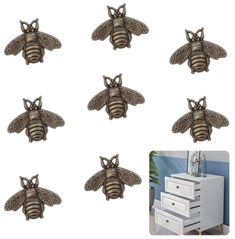 MOROBOR Vintage Bee Knobs, 8pcs Metal Zinc Alloy Single Hole Knobs Creative Furniture Handle with Screws for Cabinet Wardrobe Drawer Dresser