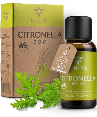 Heldengrün® BIO Citronellaöl [100% NATURREIN] Dermatologisch getestet - Echtes Citronella Öl - Zitronig, erfrischend & frisch - Duftöl Mücken - Citronella Oil