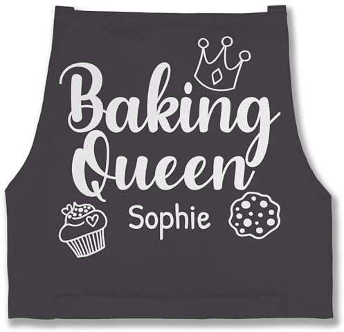 Schürze - Backschürze Damen Frauen - Baking Queen I Backkönigin mit Name I Geschenk Hobby Bäckerin I Backen Geschenkideen - 85x69 - Anthrazit - backkönigin-schürze bäckerschürze back