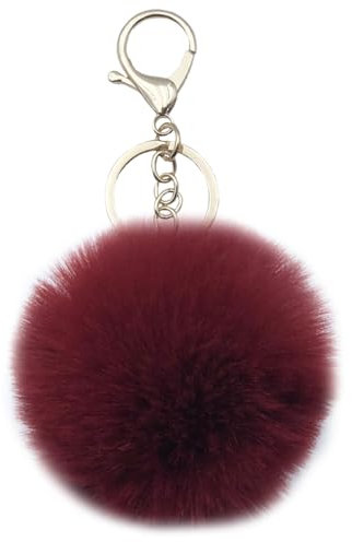 Xsclpomddy Pom Pom Porte-clés en poils de lapin doux artificiels pour sac à main voiture pendentif décoration, Bordeaux, 10cm