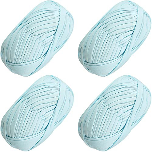 4 PCS Anfänger T-Shirt Garn elastischen Stoff häkeln Tuch Garn für DIY Stricken, Spaghetti Garn dicke Strickgarn für Hand DIY Tasche Decke Kissen Häkeln Projekte, Home Decor (Aqua-blau)