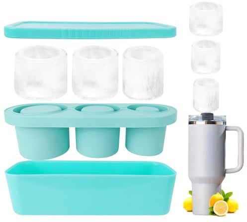 Ice Mold Tray for Stanley Cup,Ice Cube Trays with Lids for 20/30/40 oz Tumblers,Silicone Stanley Cup Ice Mold for Making 3 Hollow Cylinder Ice Molds for Chilling Whiskey Cocktail Drink Coffee