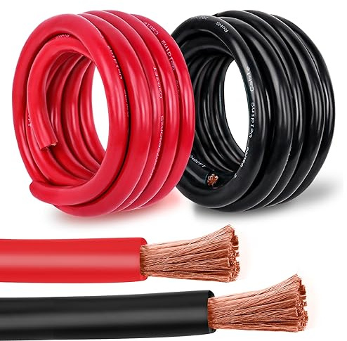 2/0 Gauge Battery Cable Copper Wire, 10FT Red+10FT Black 2/0 AWG Welding Cable Standard USA OFC Wire for Automotive, Battery, Solar, Marine and Generator