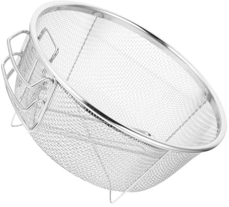 Hoement Cestino Frittura Acciaio Resistenti Rotondo Con Manico Ergonomico Setaccio Maglia Fine Per Frittura Snack e Pulizia Cibo Adatto Per Friggitrice Aria e Uso Domestico
