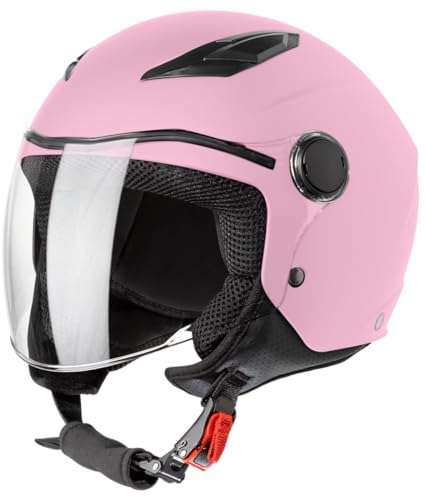 VINZ Magic Kinder Jethelm | Kinder Motorradhelm in Gr. YS - YXL | Jethelm mit Visier für Roller / Motoroller / Motorrad - Rosa