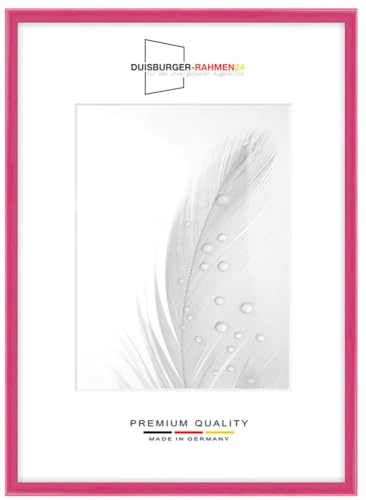 Duisburger-Rahmen24 Holz Bilderrahmen Schmal 42 x 59,4 cm DIN A2 in Pink Hochglanz | inkl. bruchsicherer Anti-Reflex Kunstglasscheibe | Rahmen für Poster | Puzzle | Foto collage DR119