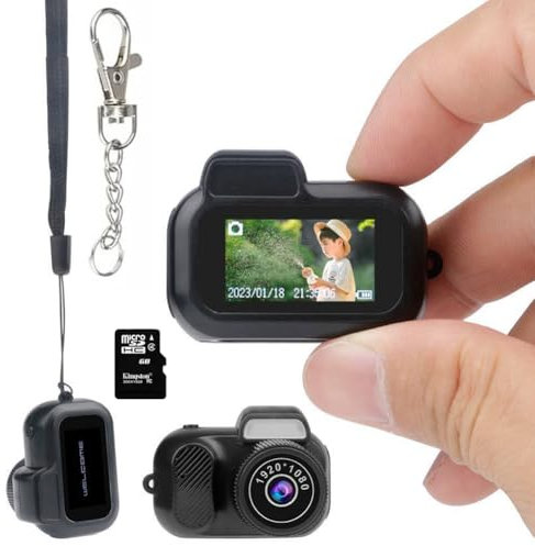 Keychain Camera, 1080P HD Mini Camera Keychain That Works, Key Chain Mini Photo/Video Camera, Retro Portable Mini Pixel Camera with Eight Filters for Indoor Home Outdoor (128G)