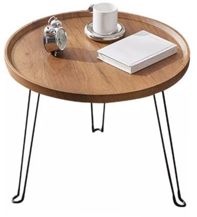 SCBTGKLN Runder Couchtisch, mit Holz-Schreibtischplatte und Klappbaren Beinen aus Kohlenstoffstahl, Beistelltisch, Wohnzimmertisch, Beistelltische, Leicht zu Tragen und Aufzuklappen(Brown)