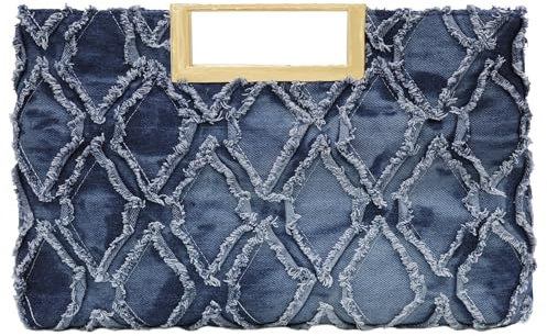Milisente Damen Clutch Handtasche Schultertasche Elegant Abendtasche mit Handle Crossbodytasche Für Hochzeit (Denim Blau)