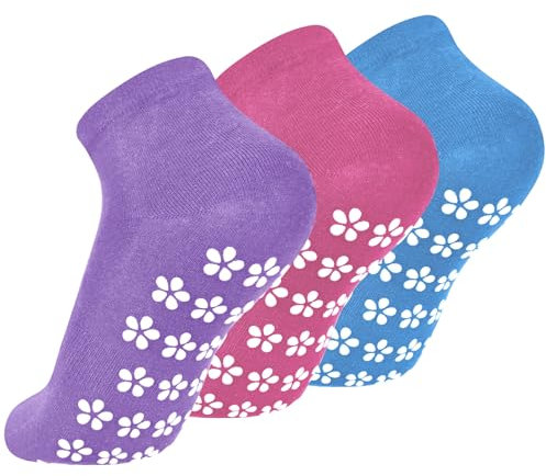Cleminsta 3 Paia Calze Antiscivolo per Uomo Donna, Yoga Calzini Antiscivolo, Calzini Sportivi per Pilates, Calzini Antiscivolo in Cotone Grip Socks per Ginnastica Fitness, 35-42 (Rosa+Blu+Viola)