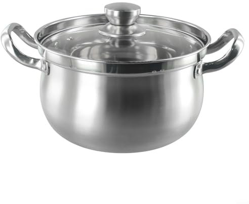 Ollas de cocina de acero inoxidable de 24 cm, olla de inducción, ollas con tapa de vidrio para sopas, verduras, fideos, gulash, gas, cerámica, halógenos, fácil de limpiar, prevención de desbordamiento