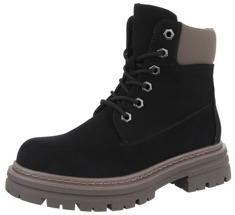 Ital Design Damen Stiefeletten mit Schnürung und Blockabsatz, runde Spitze