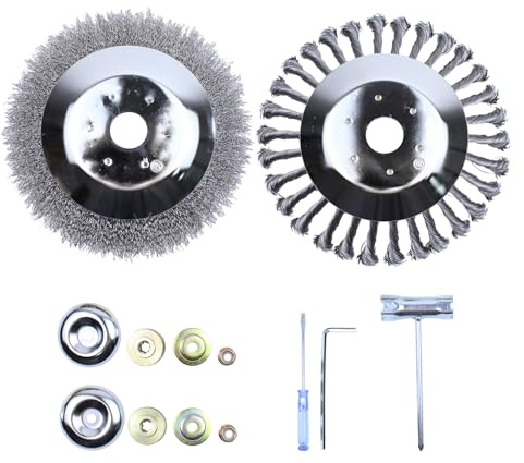 Unkrautbürste für Rasentrimmer Motorsense Freischneider gegen Unkraut Moos | Wildkrautbürste Stahlbürste Kegelbürste 200 x 25,4mm Bohrung Fugenbürste Stahldraht Bürsten gezopfte Drahtbürste