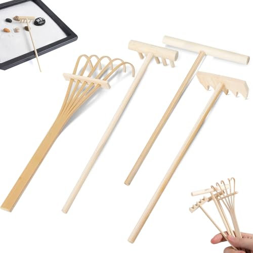 4 Piezas Jardin Zen Accesorios Mini Rastrillo Jardin Bambú de Rastrillo de Jardín Zen Miniatura Caja de Arena Pequeño Rastrillo Zen Artesanía para Casa Oficina y Mesa Decoración