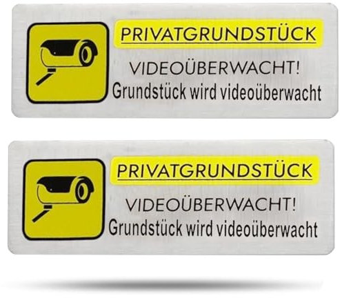 Cartello per videosorveglianza, 2 pezzi Cartello per telecamera di sorveglianza di proprietà privata, 8,5×3 cm, Adesivo per telecamera di sorveglianza, Interno/Esterno, (VIDEOSORVEGLIANZA)