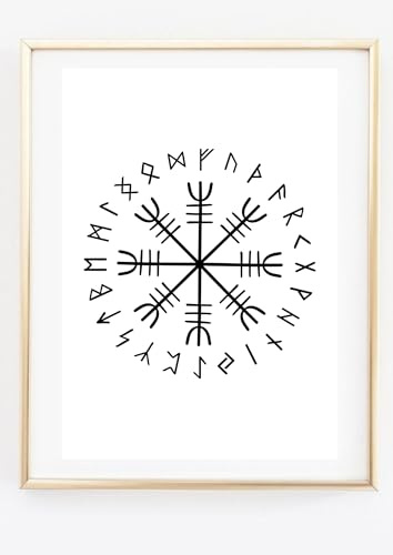 Din A4 Kunstdruck ohne Rahmen - Oegishjalmr Aegishjalmur Wikinger Vikings - Nordische Mythologie Runen Gothic Kelten - Druck Poster Bild