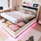 Gegtuon Kinderbett Einzelbett Polsterbett 90x200 mit LED-Licht & USB-Buchse, Bett Hydraulisch Stauraumbett mit Stauraum Kopfteil, Jugendbett Bettgestell mit Lattenrost, ohne Matratze, Leinen (Beige)