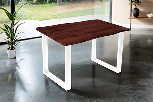 SAM Esstisch Josy | 120 x 80 cm | Holz Nussbaum-Optik | U-Gestell Metall weiß | 40 mm Tischplatte mit Baumkante | Tisch für Esszimmer & Küche