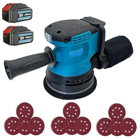 Akku-Exzenterschleifer für Makita 18V Akku, 125 mm Schleifmaschine Multifunktionale Exzenterschleifmaschine 12 Schleifpapier 120/180/240 je 4, Mini Polier schleifmaschine Akku