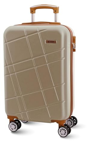 EL CABALLO - Reisekoffer für Kabine – Reisekoffer – geeignet für Ryannair – Trolley Gepäck für Flugzeug robust mit 4 360°-Rädern und Vorhängeschloss, Champagner, 55 x 40 x 20 cm, Kabinenkoffer