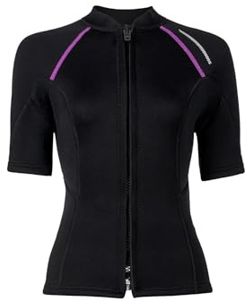 Riismen Neoprenanzug Jacke Damen Kurzarm 1.5mm Neopren Oberteil Slim Fit Badeshirt Stretch Badeoberteil Tauchen Surfen Schnorcheln Schwimmen Schwarz M