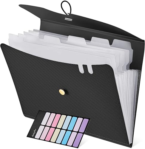 HEETA Fächermappe A4, Dokumentenmappe Mit 7 Fächer, Ordner A4/Aktenordner/Ordnungsmappe/Dokumententasche/Mappe Organizer Für Büro Hause Schule Dokumente(Schwarz)