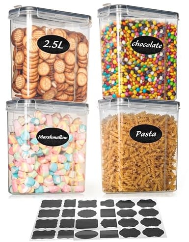 AiQInu 2.5L Vorratsdosen Set, 4er Aufbewahrungsbox Küche mit Deckel aus Plastik, Vorratsgläser für Mehl, Getreide, Zucker, Nudeln