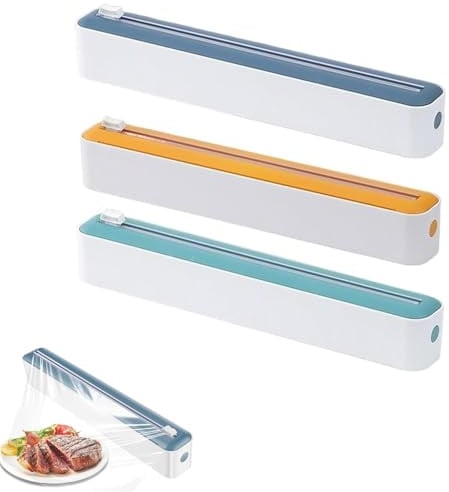 Cling Film Dispenser and Cutter, 3pcs Magnetic Tin Foil Wrap Dispenser Storage and Cutting Box, Cling Films Kitchen Roll Holder Dispenser for Home, Kitchen, Restaurant(3PCS)