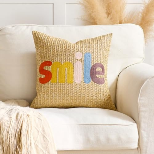 Fouriding Alphabet Kissenbezug 45cm, Gestrickte Kissenbezüge Quadratische Kissenbezüge mit Stickerei für Sofa, Bett, Autocouch, Wohnzimmerdekoration (Smile)